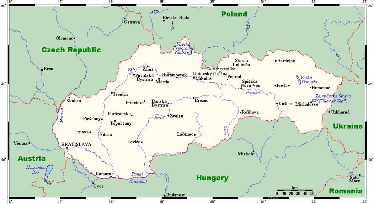 mappa della Slovacchia con la città