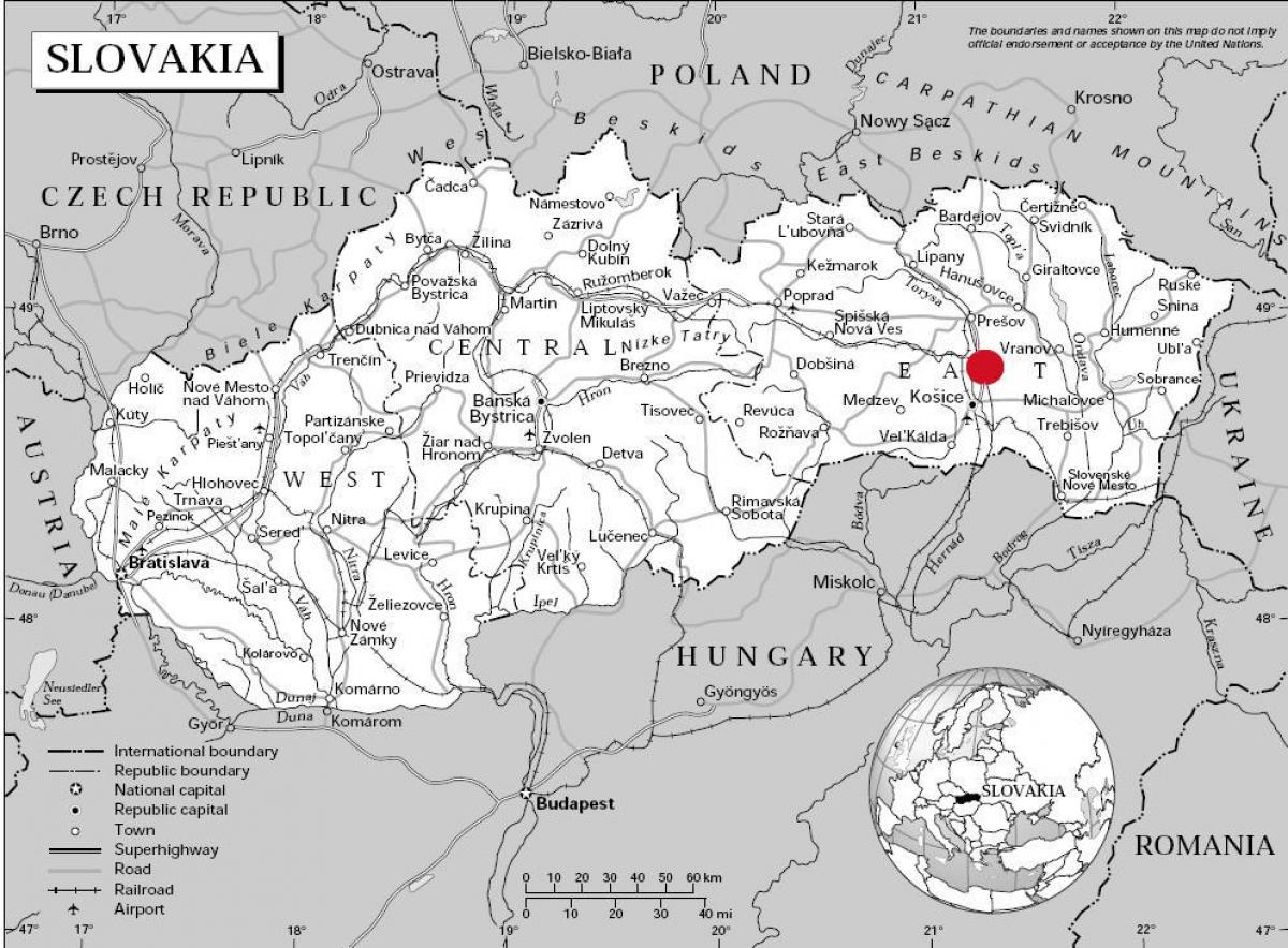 mappa della Slovacchia orientale