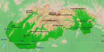 Mappa della Slovacchia montagne